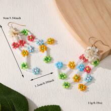 1 Pair Of New Bohemian Hand-Woven Flower-Shaped Ladies Earrings (Small Flowers With Random Colors)
