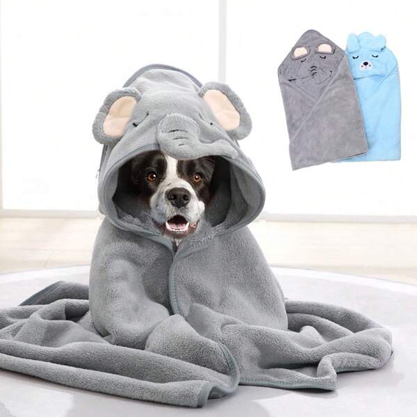 1pc Cartoon Pet Hooded Bath Towel, Pet Towel, Cat Quick Drying Towel, Pet Bathrobe, Dog Drying Towel, Soft & Absorbent Coral Fleece Material