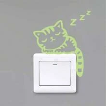 1 件猫咪印花灯开关贴纸，卡通动物印花夜光开关插座墙贴，用于家居装饰，贴纸，墙贴花，乙烯基贴花，用于家居装饰，春季装饰品让您的家焕然一新，拉玛装饰贴纸 - 藍色 - 查看 7