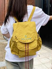 Mochila com Estampa de Letra Bicolor da Moda, Bolsa de Armazenamento de Grande Capacidade, Alça de Ombro Ajustável, Adequada para Estudantes, Viagens, Férias, Uso ao Ar Livre