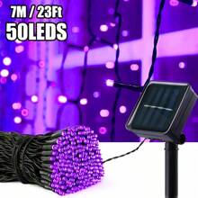 1 pieza 20/50/100/200 Luces LED solares para exteriores, luces de Navidad solares de cable verde, 8 modos de hadas destellantes, adecuadas para iluminación de escenario, árbol de Navidad, decoración de jardín, boda, camping al aire libre, decoraciones de Halloween para exteriores para jardín, patio, fiesta, Navidad, patio (Morado/Blanco cálido/Blanco/Multicolor)