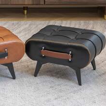 1PC Premium Oil-Wax Leather Storage Ottoman Footstool - Multi-Functional Shoe Changing Bench, Low Stool For Living Room, Bedroom, Entryway Decor | Quick Ship & Home Organization Essential