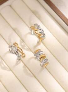 Conjunto de 3 anéis de aço inoxidável de alta qualidade da moda, anéis de duas cores, anéis multi-elementos com elemento de gota d'água, anéis de uso diário para mulheres