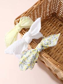 Bộ 3 phụ kiện tóc đơn giản in hình hoa cúc cho nữ, băng đô màu trắng ngà, băng đô tai thỏ, băng đô vải thắt nút, phù hợp cho sử dụng hàng ngày, đi nghỉ mát, đi chơi, phụ kiện nơ, phụ kiện màu vàng, phụ kiện tóc, phụ kiện đội đầu - Màu vàng - Xem 2