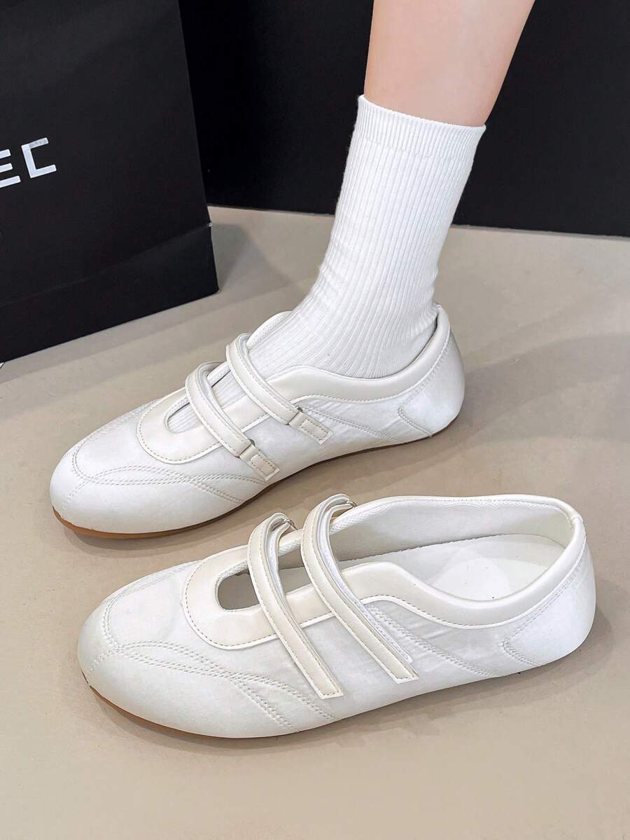 1 双女士优雅时尚简约轻便舒适迷人休闲芭蕾平底鞋，2025 新款通勤法式复古镂空防滑柔软运动休闲玛丽珍鞋 - 米色 - 查看 1