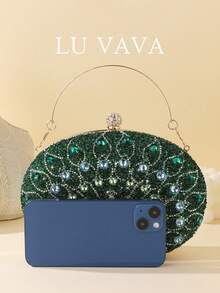 Rhinestone Clutch Purses For Women Evening Wedding Formal - Round Clasp Handbag - Rhinestone Bag - Green - View 5