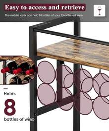 3-Tier Wine Rack Standing Floor With Wood Top, Liquor Stand With Wine Bottle Holder, Corner Wine Bar Table For Small Space, Metal Whiskey Shlef For Kitchen, Cellar, Living Room, Black - Black - View 2