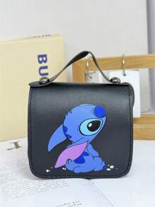 Sanrio Bolso de niña con estampado del personaje Stitch de Disney, bolso de mensajero casual y lindo estilo princesa para guardar maquillaje, artículos de cuidado de la piel, teléfono móvil, monedas y otros pequeños artículos, multiusos para el hogar, regalo, vacaciones y festivales como Halloween y Navidad
