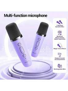 便携式无线卡拉 OK 扬声器，带无线麦克风，HlFl 立体声 KTV 扬声器系统，带 RGB 彩色 LED 灯的无线扬声器，可修改语音，适合户外、运动、旅行的卡拉 OK 机，是家庭聚会、生日礼物的最佳礼物 - 紫色 - 查看 8