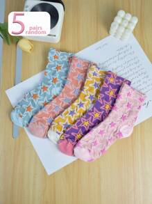 5 paires de chaussettes à motif étoile, mode, douces et confortables, convenant pour le port à l'intérieur et à l'extérieur, printemps/automne