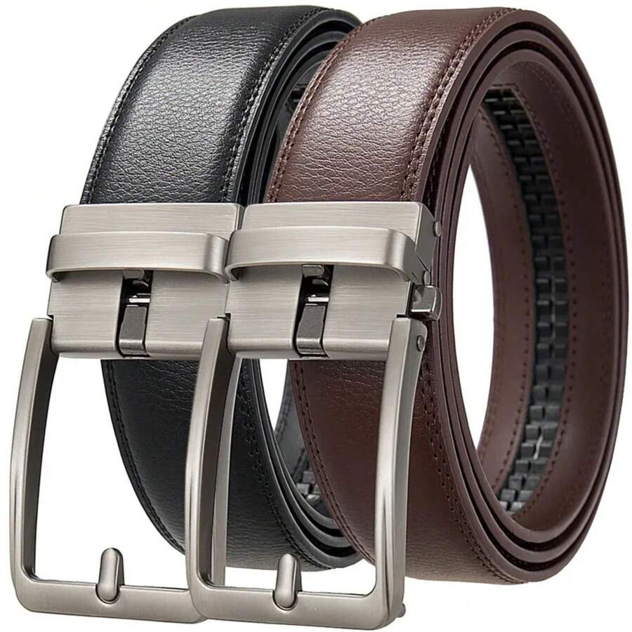 Genuine Leather Belts Men Luxury Designer Fashion Automatic Men's Jeans High Quality Waist Male Strap - 棕色 - 查看 1