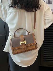 复古大容量手提包，奢华 PU 斜挎包，女士经典休闲手提包和单肩包 - 咖啡棕 - 查看 3