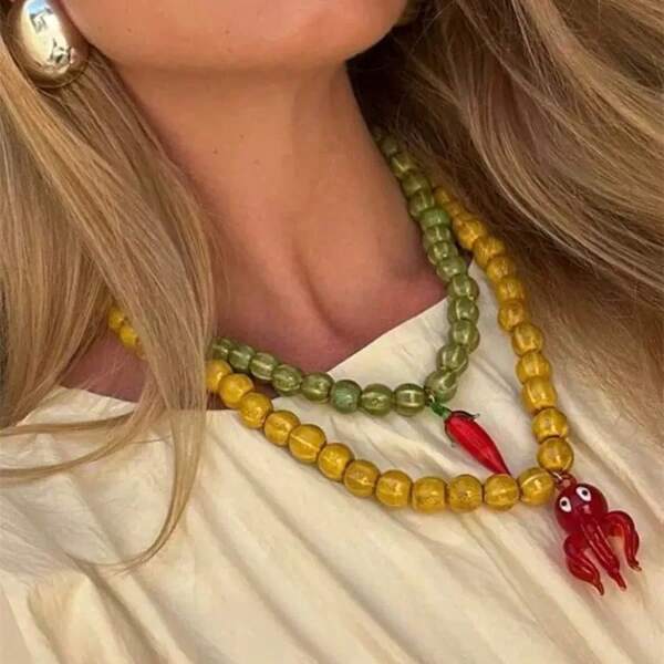 1 pieza Collar con colgante de cerámica con forma de calabaza y pulpo, regalo de joyería de moda para mujer