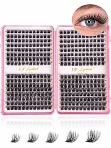 384pcs/32rows Cluster False Eyelashes, Glue Sealed, With Applicator, D-Curl Lash Clusters, 8-16mm, Eyelash Clusters, False Lashes, Eyelash Extensions, 3D Lashes, Individual Lashes, Natural Lightweight Lashes, Eyelash Extensions, Easy To Apply Lashes, DIY Segmented Lashes, Thick Curled Lashes, Segmented Lashes - Black - View 3