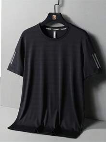 2388#Men's Ice Silk Printed T-Shirt – Slim Fit, Essential Summer Sport Style - 黑色 - 查看 1