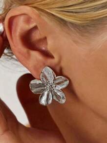 1 pièce Anneau plié en fleur minimaliste en acier de titane, accessoire de mode polyvalent en acier inoxydable pour femmes et couples, à porter tous les jours