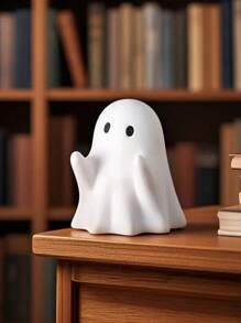 1 pieza Soporte para bolígrafos con forma de fantasma, adorno de escritorio decorativo de resina lindo, regalo creativo para útiles escolares de Halloween, vuelta al colegio
