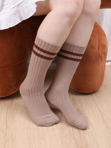 4 pares de calcetines sobre la rodilla a rayas para niños y jóvenes, nuevos calcetines deportivos estilo coreano para niñas, versátiles calcetines de tubo alto aptos para primavera, otoño y vuelta al colegio