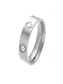 优雅不锈钢四叶草锆石镶嵌戒指，时尚女士珠宝配饰，适合优雅的日常佩戴和派对，理想的礼物 - 彩色 - 查看 14