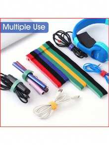 50 条可重复使用尼龙钩环带 - 耐用、柔软的自粘胶带收纳器，适合日常办公室使用