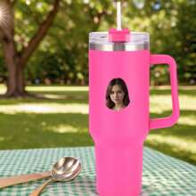 1pc Customized Water Bottle With Personal /Car Image, 40OZ Handle Insulated Tumbler, Stainless Steel Large Capacity Cooling Straw Vacuum Cup For Juice, Coffee, Multipurpose Use, Women, Graduation Gift, Birthday, Festival Personalized Gift