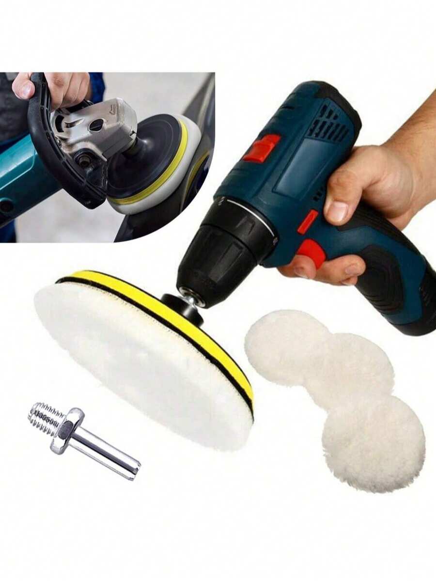 5pcs 4/5/6 Inch Car Detailing Self-Adhesive Polishing Pads, Polishing Set Polishing Pad, Wool Buffing Pad For Car Body Detailing, Polishing, Washing,Car Accessories - White - View 1