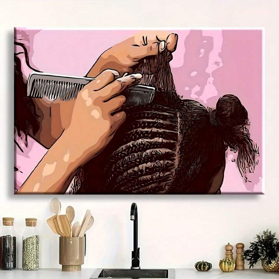 1pc African American Hair Braiding Wall Art Canvas Print - Empowering Beauty Salon Decor For Living Room, Bedroom, Or Beauty Studio - Modern Aesthetic Home Artwork - Nhiều màu - Xem 1