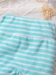 2pcs/Set Newborn Baby Girl Blue & White Striped Kitten Print Round Neck Button Down Long Sleeve Top And High Waist Leggings Outfit, Soft Fabric Comfortable For Daily Wear