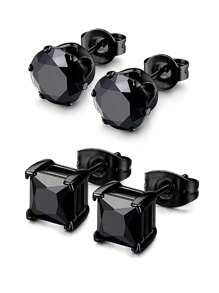 2 pares de pendientes tipo botón cuadrados de 6mm con circonitas cúbicas, joyas de acero inoxidable de moda para perforación de orejas, unisex