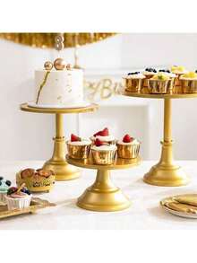 3 Pcs Cake Stand, Gold Cake Stand Set Disc Diameter 8" 10" 12", Perfect Dessert Table Display Set, Cupcake&Cake Stands For Party, Wedding, Birthday, Shower, Anniversary (Metal) - Vàng - Xem 6