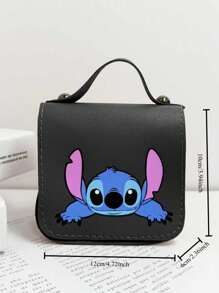 Sanrio Bolso de niña con estampado del personaje Stitch de Disney, bolso de mensajero casual y lindo estilo princesa para guardar maquillaje, artículos de cuidado de la piel, teléfono móvil, monedas y otros pequeños artículos, multiusos para el hogar, regalo, vacaciones y festivales como Halloween y Navidad