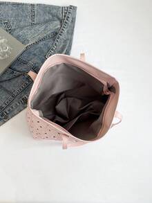 休闲大容量菱格纹纯色蝴蝶结手提包，简约时尚托特包，2025新款 - 粉色 - 查看 6