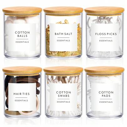 4Pcs/6Pcs Pad Holder Bathroom Container, 10 Oz Ball Swabs Dispenser, Clear Plastic Apothecary Jar Organizer With Lids For Storage Floss Pick Makeup