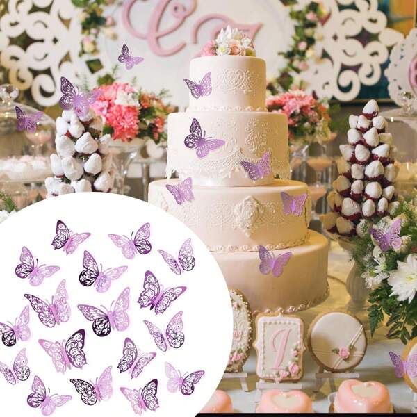 36 Pcs Wafer Paper Butterflies For Cake Decorating, Vivid Butterfly Cupcake Decorating Butterfly Cake Topper For Wedding Birthday Anniversary Flower Themed Party Decorating Princess Games (Purple)