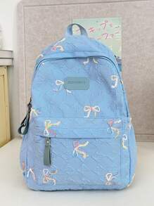 Esta mochila está muy orientada al diseño y está decorada con lazos. Según los diferentes usos de las mochilas, se dividen en mochilas para computadoras portátiles, mochilas deportivas, mochilas de moda, mochilas escolares, bolsas con correas, mochilas militares, bolsas de montañismo, etc.