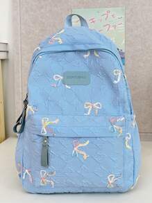 Esta mochila está muy orientada al diseño y está decorada con lazos. Según los diferentes usos de las mochilas, se dividen en mochilas para computadoras portátiles, mochilas deportivas, mochilas de moda, mochilas escolares, bolsas con correas, mochilas militares, bolsas de montañismo, etc.