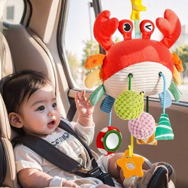 Jouet à tirer en forme de crabe et de poussin - Poussin en peluche doux et mignon à tirer, convient pour accrocher au berceau et à l'éducation précoce, jouet de lit pour adolescents | Jouet adolescent coloré | Jouet en polyester moelleux