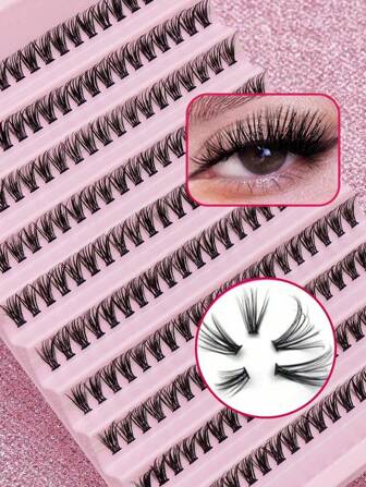 10-12mm 单支 60-200 簇自然睫毛派对和俱乐部日常工作会议自然假睫毛蓬松柔软凌乱戏剧性 3D 水貂眼多层睫毛膏短而浓密的假睫毛黑色细长睫毛睫毛簇，睫毛簇，单根睫毛，睫毛，假睫毛