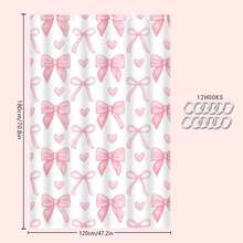 1/4pcs Pink Heart And Bow Themed Polyester Waterproof Bathroom Shower Curtain Set, Decorative, Easy To Clean, With Hooks - Multicolor - View 12