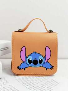 Sanrio Bolso de niña con estampado del personaje Stitch de Disney, bolso de mensajero casual y lindo estilo princesa para guardar maquillaje, artículos de cuidado de la piel, teléfono móvil, monedas y otros pequeños artículos, multiusos para el hogar, regalo, vacaciones y festivales como Halloween y Navidad