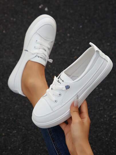 1 Pair Women 2025 New Versatile Lightweight Slip-On Casual Flat Sneaker Trainers, Available In White, Beige, Black, Size 35-43