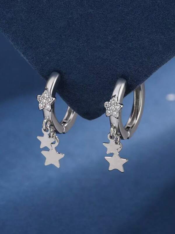 1 Pair Unique 2025 Recommended Star Design Copper Micro-Inlaid Zirconia Earrings, European & American Style Shooting Star Elegant Earrings, Suitable For Women In Business, Holidays, Parties, Daily Wear