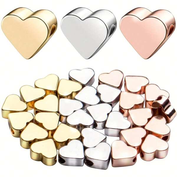 50 piezas de cuentas espaciadoras de plástico con diseño de corazón para hacer joyas, cuentas de estilo CCB con tema de amor para DIY de pulseras, collares y manualidades, sin requerir energía, accesorios de estilo de juego para el Día de San Valentín