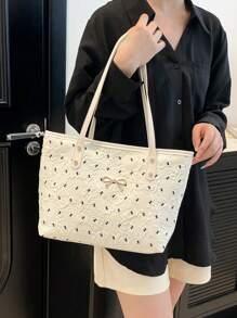 Sweet Girl Bow Women's Bag New Fashion College Style Simple Large Capacity Single-Shoulder Tote Bag