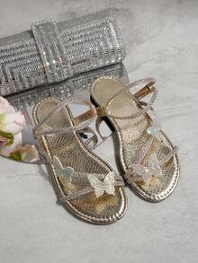 Multi-Strap Colorful Crystal Bow Slides For Women, Double-Wearing Flat Sandals, Elegant French Style, Suitable For Dates, Shopping, Gatherings, Parties, Commuting In Summer & Autumn