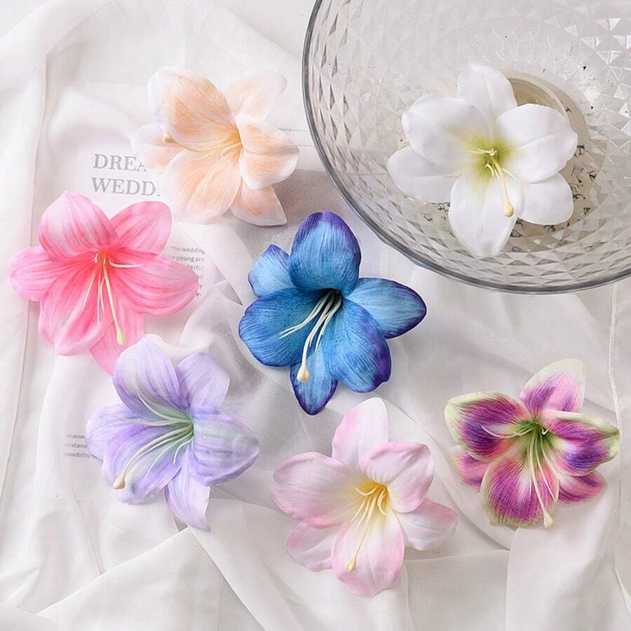 7pcs/1 Set Faux Lily Flower Hair Clips, Boho Style Side Bangs Hair Clips, Sweet Beach Holiday Decorative Hair Accessories, Delicate Floral Duck Clip Hair Pins, Suitable For Daily Wear And Beach Photo Shoot, Summer Accessories, Travel, Claw Clips, Alligator Hair Clip, Hair Slide, Hair Claws, Vacation Outfits Woman
