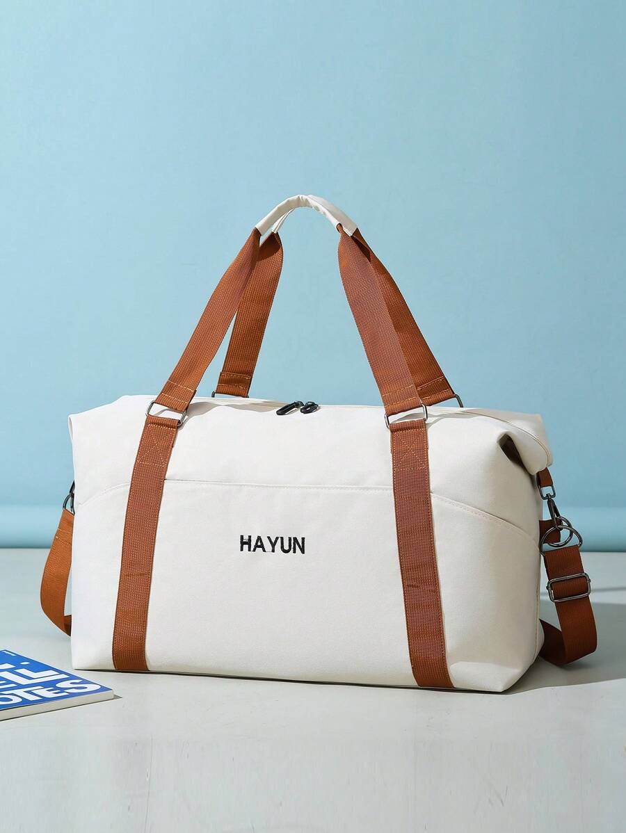 Bolsa de Viagem Multifuncional Unissex com Impressão de Letras em Cores Contrastantes, Grande Capacidade de Armazenamento de Roupas, Alça de Ombro Ajustável e Destacável, Adequada para Viagem, Férias, Esportes e Fitness, Acessórios Escolares