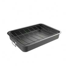 Heavy Duty Carbon Steel Roasting Pan Nonstick With Removable Angled Rack Oven Safe Chicken Turkey Beef Lasagna Casserole Drain