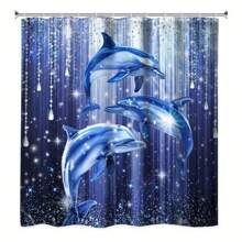 1 pièce Rideau de douche thème océan, rideau de douche à motif de dauphins et de diamants, décoration de salle de bain avec 12 crochets, accessoires de salle de bain, tissu polyester avec crochets, décoration de salle de bain lavable en machine, pleine d'atmosphère naturelle