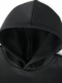 2pcs Teen Boy Graphic Print Casual Thermal Lined Hoodie & Pants Set, Autumn/Winter - Black - View 4